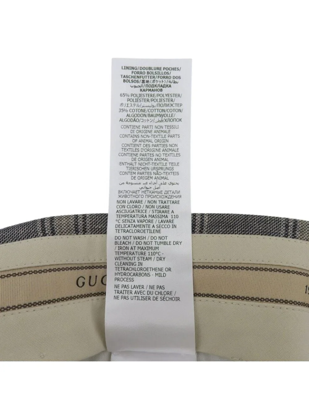 Gucci Linen Wool Logo Check Pattern Pants Trousers Navy Beige 46